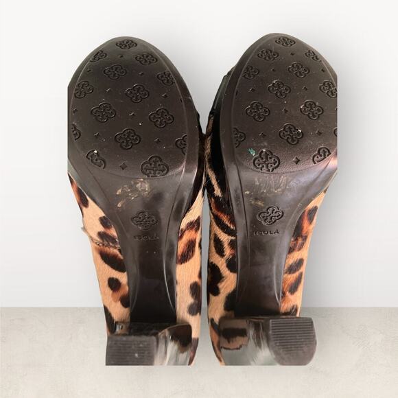 Isola Cheetah Pattern (Dyed Horse Hair) Buckle Open Toe Black Heels 9M - Picture 2 of 10
